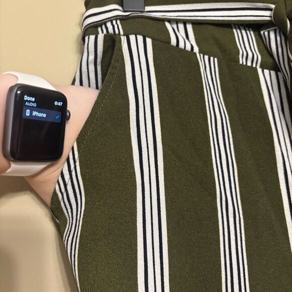 E Hanger M Olive Black White Stripe Tie Elastic Waist Wide Leg Pant Small FLAW - Picture 4 of 12